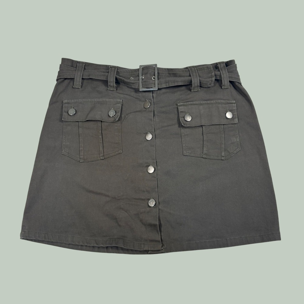 vintage Y2K 90s marla kim forest green gray buckle denim cargo grunge mini skirt